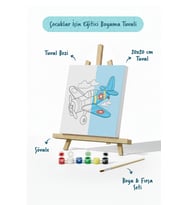 Uçak Temalı Çocuk Boyama Tuvali – Şövaleli Eğitici Boyama Seti 20x20 cm