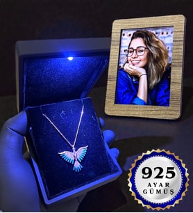 Size Özel Fotoğraflı ve Işıklı Kutusunda 925 Ayar Gümüş Anka Kolye