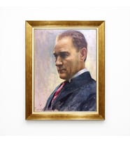 Tablore Atatürk Portresi Yağlı Boya Görünümlü Kanvas Tablo Gold Çerçeveli