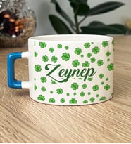 Kişiye Özel Yonca Desenli Hediye Lüks Fincan Arkadaşa Hediye (Mavi)