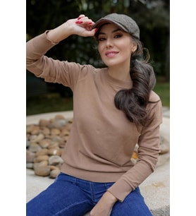 Styleboom X Peraluna CHELSEA PULLOVER Bisiklet Yaka Standart Kesim Kadın Triko Kazak - Camel