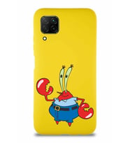 Huawei P40 Lite Soft Premier Kapak Bay Yengeç Tasarımlı Silikon Kılıf - Sarı (Şeffaf)