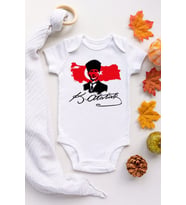 Unisex Bebek Beyaz Atatürk Gazi Mustafa Kemal Bayrak Çıtçıtlı Body
