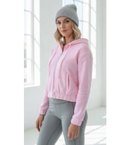 3 Iplik Şardonlu Kapşonlu Fermuarlı Kısa Üst Pembe Pat8590