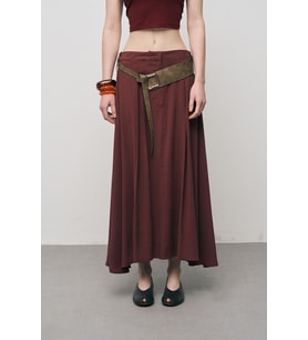Kadın Modal Retro Kemerli Kloş Midi Etek (Bordo)