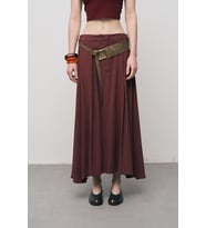 Kadın Modal Retro Kemerli Kloş Midi Etek (Bordo)
