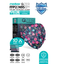 Qzer Blue Flos Desenli FFP2 Maske N95 Maske 10 Adet