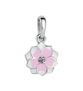 Nur Silver Sallantılı Pembe Çiçekli Gümüş Charm NUR-BL12448
