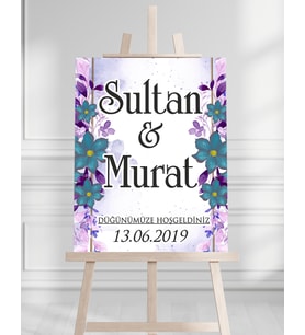 Söz Nişan Düğün İçin 50x70 Karşılama Panosu - Renkli Çiçek Tasarımlı 002