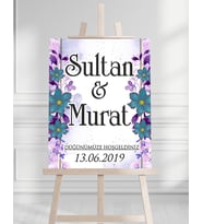 Söz Nişan Düğün İçin 50x70 Karşılama Panosu - Renkli Çiçek Tasarımlı 002