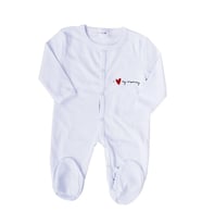Unisex Mamy Yazılı Beyaz Patikli Tulum