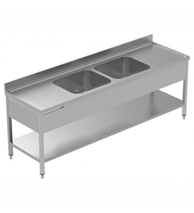 Electrolux Professional 2 Evyeli Tezgah, Evyeleri 600x500 Mm, 2 Damlalıklı (sağda Ve Solda), Taban Raflı - 2400 Mm, Plus LSGLG2426E