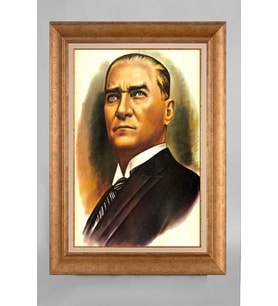 Altın Varaklı Çerçeveli Paspartulu Atatürk Tablo a603 (Gold)