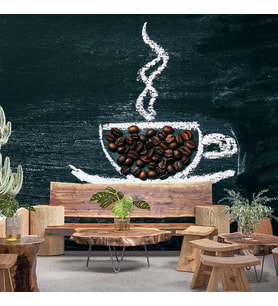 Kahve Bardağı Temalı Cafe Duvar Kağıdı Baskı