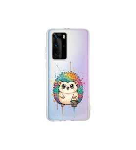 Huawei P40 Pro ile Uyumlu Splash Kirpi Tasarımlı Şeffaf Silikon Kılıf