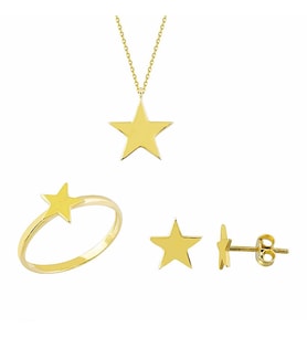 Altın Yıldız 3'lü Takı Seti 14K Gold (Çok Renkli)