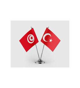 Tunus ve Türkiye Bayrağı İkili Saten Masa Bayrağı Takımı