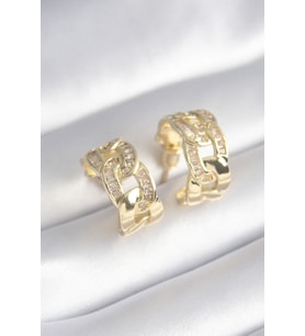 Pirinç Gold Renk Zirkon Taş Detay Zincir Model Kadın Küpe TJ-BKP8452