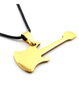 Elektro Gitar Sarı Çelik İtalyan Siyah Zincir Erkek Kolye Q0702