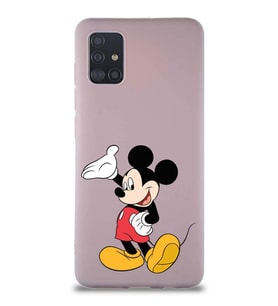 Samsung Galaxy A51 Soft Premier Kapak Mickey Mouse-C Tasarımlı Silikon Kılıf - Pudra (Şeffaf)