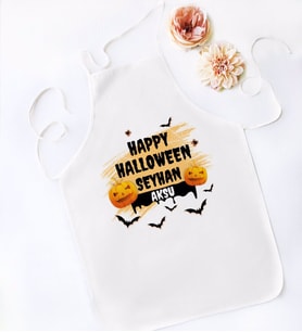 BK Gift Kişiye Özel Happy Halloween Tasarımlı Beyaz Mutfak Önlüğü-16