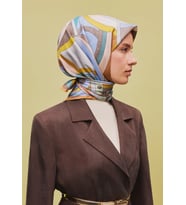 Armine Sura İpek Eşarp 9336-80 Kahverengi Karışık Desen