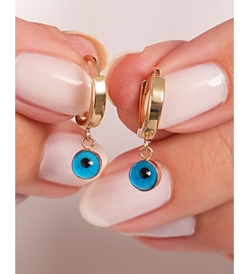 Debora Jewelry 14 Ayar Altın Nazar Boncuklu Halka Detay Küpe