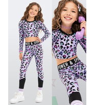 Kız Çocuk Spor Takımı Leopar Desen – Crop Üst ve Sporcu Tayt (6-11 Yaş)