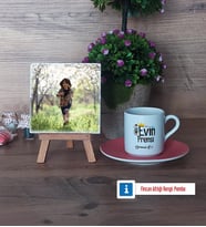 Evin Prensi Fotoğraflı Dekoratif Taş, Ahşap Altlıklı Türk Kahvesi Fincanı Hediye (Model 6)