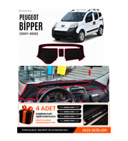 PEUGEOT BİPPER (2007-2020) Uyumlu Torpido Örtüsü Torpido Kılıfı - Siyah Kırmızı