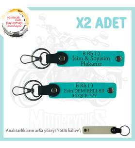 Yol Arkadaşlarına Özel İsim Plaka, B Rh (-) Kan Grubu Yazılı Kişiye Özel x2 Anahtarlık, K Turkuaz-SK