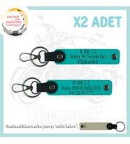 Yol Arkadaşlarına Özel İsim Plaka, B Rh (-) Kan Grubu Yazılı Kişiye Özel x2 Anahtarlık, K Turkuaz-SK