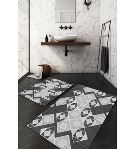 Dijital Baskılı Kaymaz Taban Yıkanabilir 2'li Klozet Takımı Banyo Paspası NDKZ-HT-497 (Gri)