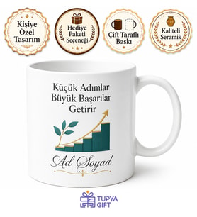 Küçük Adımlar Büyük Başarılar Getirir Gelişim Temalı Kupa Bardak Hediye