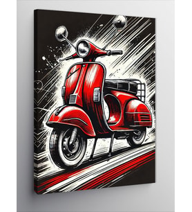 Kanvas Tablo Kırmızı Vespa ve Retro Çizgiler