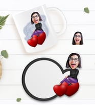 BK Gift Kişiye Özel Kadın Karikatürlü Beyaz Kupa ve Ahşap Bardak Altlığı Hediye Seti-2