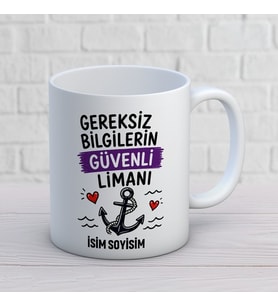 Kişiye Özel Arkadaş Tasarımlı Gereksiz Bilgiler Yazılı İsimli Seramik Kupa Bardak