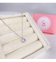 925 Tektaş Mini Kolye , Swarovski Tek Taş Yuvarlak Detaylı Gümüş Kolye