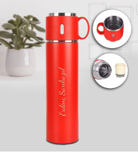 Kişiye Özel 580 ML Bardaklı Kırmızı Çelik Termos