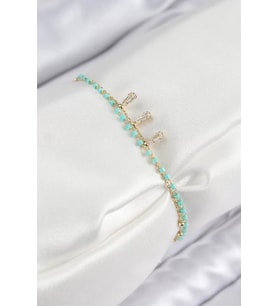 Pirinç Zirkon Taşlı Mavi Boncuklu Model Gold Renk Kadın Bileklik - TJ-BB7599