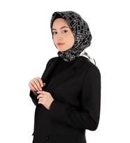 Bursa İpek Siyah Monogram İpek Eşarp