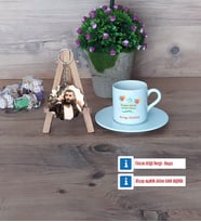 Doğum Günü Hediyesi Türk Kahvesi Fincanı Ahşap Altlıklı ve Fotoğraflı Ahşap Anahtarlık Hediye (Model 2)