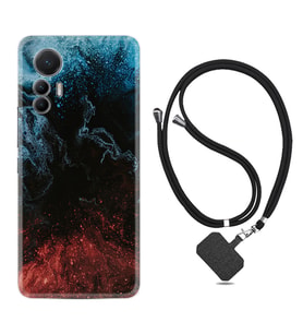 Xiaomi 12 Lite Kılıf Resimli Boyun Askılı İpli Desenli Silikon Red Blue Black Abstact 1386