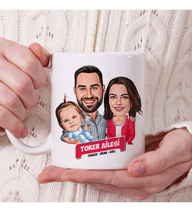 Kişiye Özel Kız Çocuklu Mükemmel Aile Karikatürlü Kupa Bardak