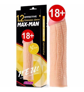 Agorshop Max Man 3 cm Uzatmalı Realistik Dokuda Ekstra Tırtıklı Penis Kılıfı
