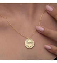 Gold Fil Motifli Şans 925 Ayar Gümüş Kadın Kolye