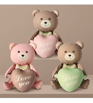 VIP YÜKSEK KALİTE RETRO TONLARDA 12 ADET KALPLİ AYICIKLI FOLYO BALON 65 CM ROMANTİK AYI FOLYO BALON