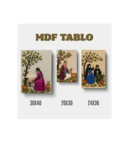 Teşi Geyik ve Koyun Kadın Nakış Görselli Tasarımlı Motifli Duvar Dekoratif Mdf Ahşap Retro Poster Tablo