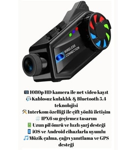 1080P Kameralı BT-68 Interkom  Motorcu Kulaklığı Bluetooth 5.4 Su Geçirmez Video Kayıt Özellikli