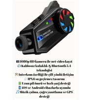 1080P Kameralı BT-68 Interkom  Motorcu Kulaklığı Bluetooth 5.4 Su Geçirmez Video Kayıt Özellikli